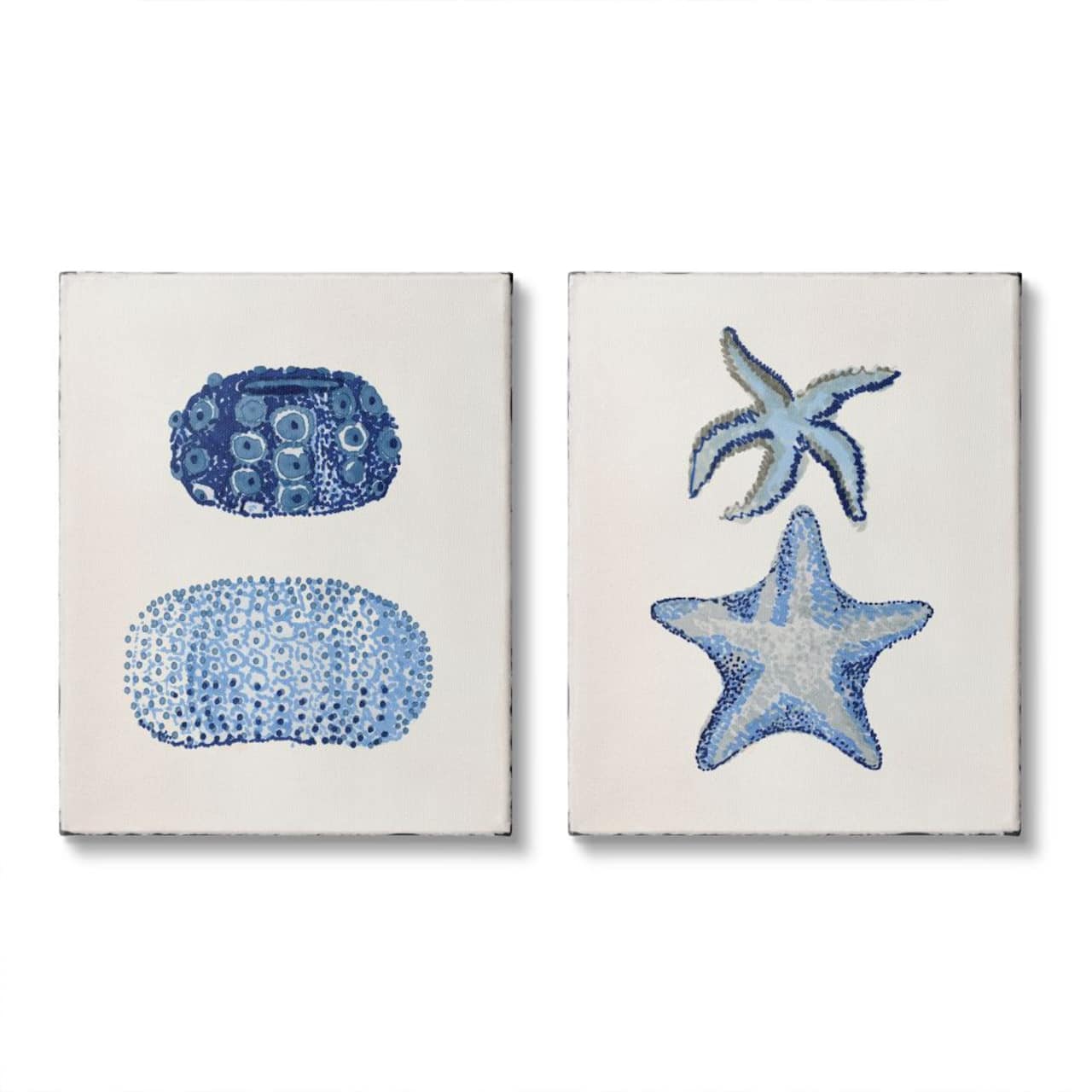 Stupell Industries Minimal Nautical Sea Creatures Blue White Painting Canvas Wall Art